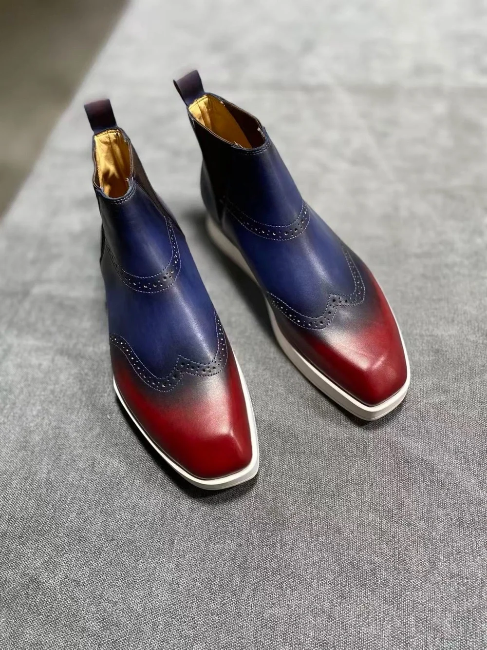 Men's Two-Tone Navy and Burgundy Leather Chukka Boots